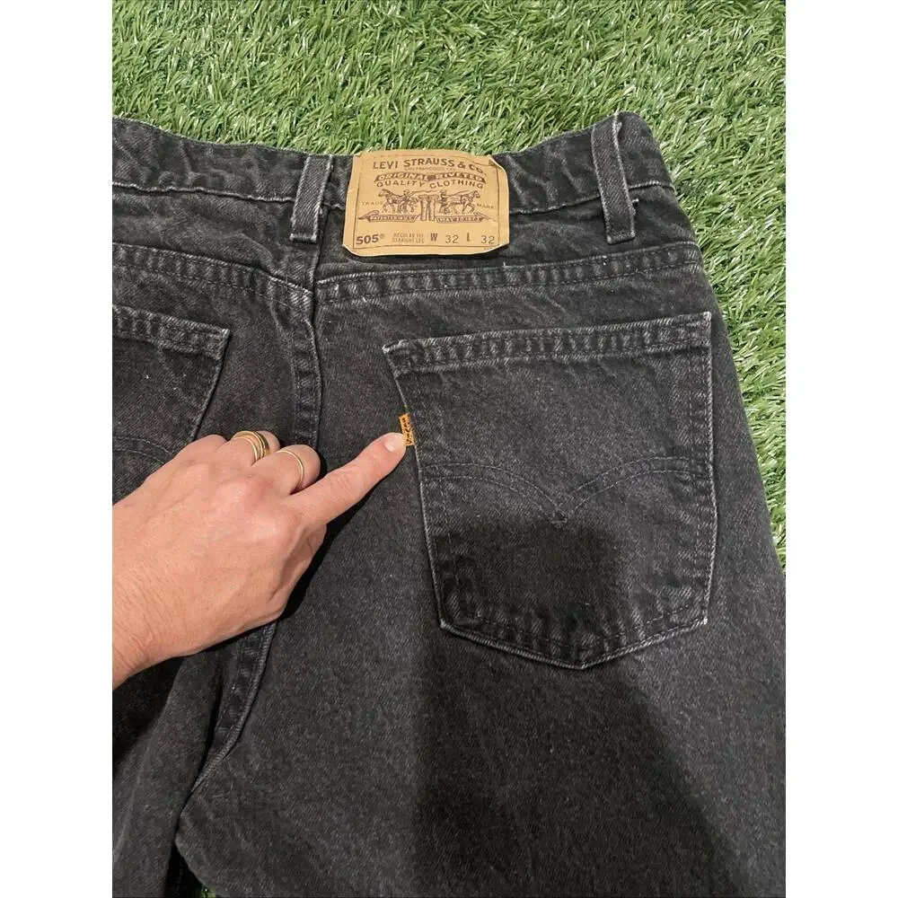 Vintage 90s Levis 505 Orange Tab Black Jeans Made In USA 32x32 Fits 31x31 Faded